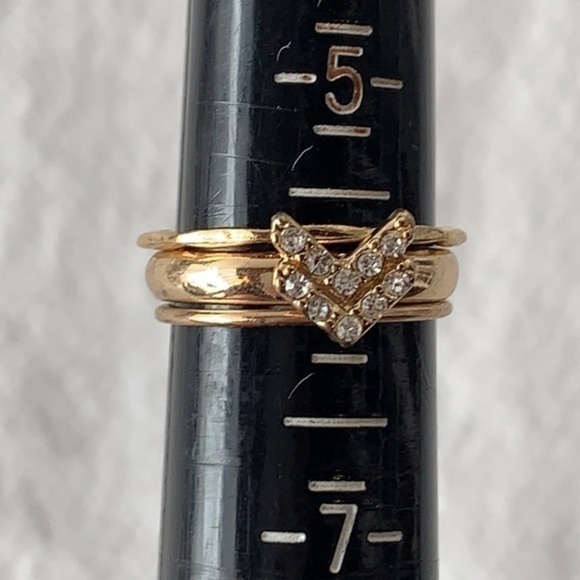 💐5/25 3 stacked matching rings rhinestone chevron design simple bands - Picture 3 of 7
